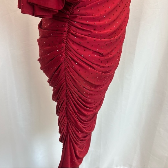Marciano for Guess red crystal rhinestone embellished one shoulder ruched dress - Picture 11 of 17